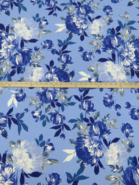 Vista Blue/Dark Cornflower/White/Multi Polyester/Lycra Large Floral Print ITY Knit 58W