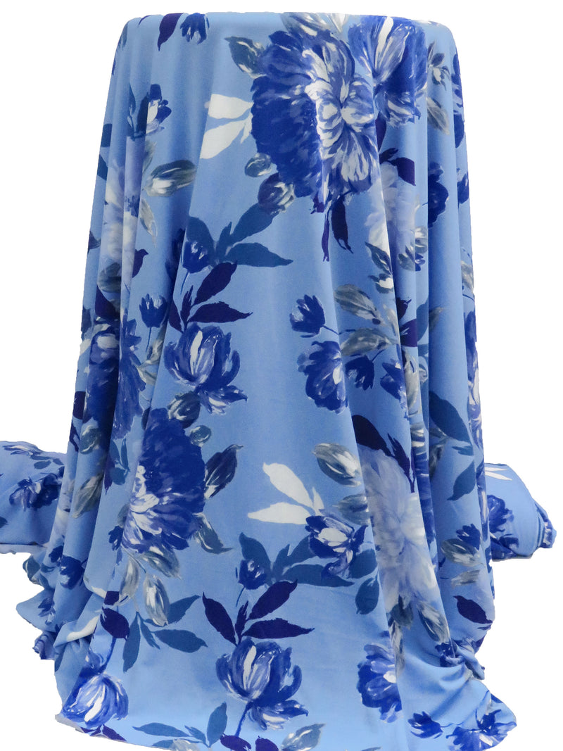Vista Blue/Dark Cornflower/White/Multi Polyester/Lycra Large Floral Print ITY Knit 58W