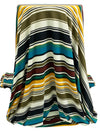 Teal Blue/Mahogany/Black/Multi Polyester/Lycra Horizontal Multi-Stripe Print Double Brushed Knit 58W