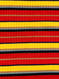 Red/Yellow/Black/Pewter Blue Polyester/Lycra Horizontal Stripe Rib Knit 54W