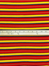 Red/Yellow/Black/Pewter Blue Polyester/Lycra Horizontal Stripe Rib Knit 54W