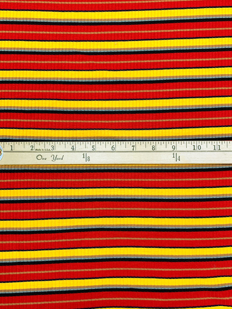 Red/Yellow/Black/Pewter Blue Polyester/Lycra Horizontal Stripe Rib Knit 54W