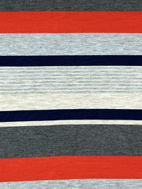 Navy/Red/Gray Rayon/Lycra Horizontal Multi-Stripe Jersey Knit 62W