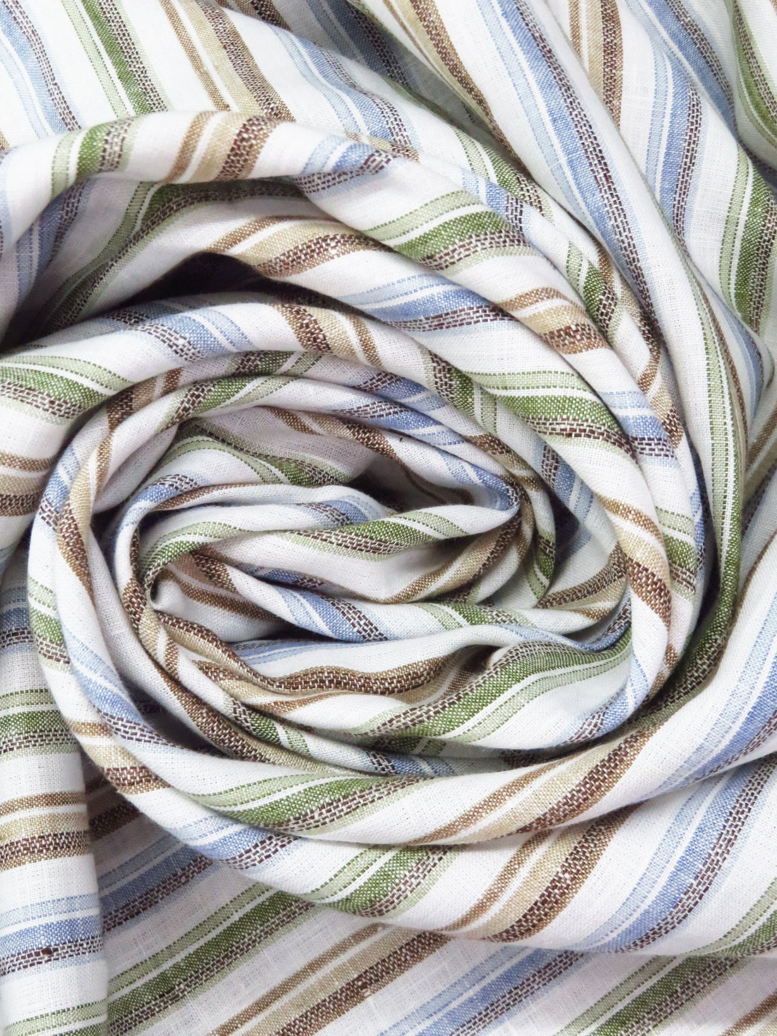 White/Fern Green/Cornflower/Multi 100% Linen Yarn-Dyed Vertical Stripe Weave Shirt Weight Woven - European Mill - 56W