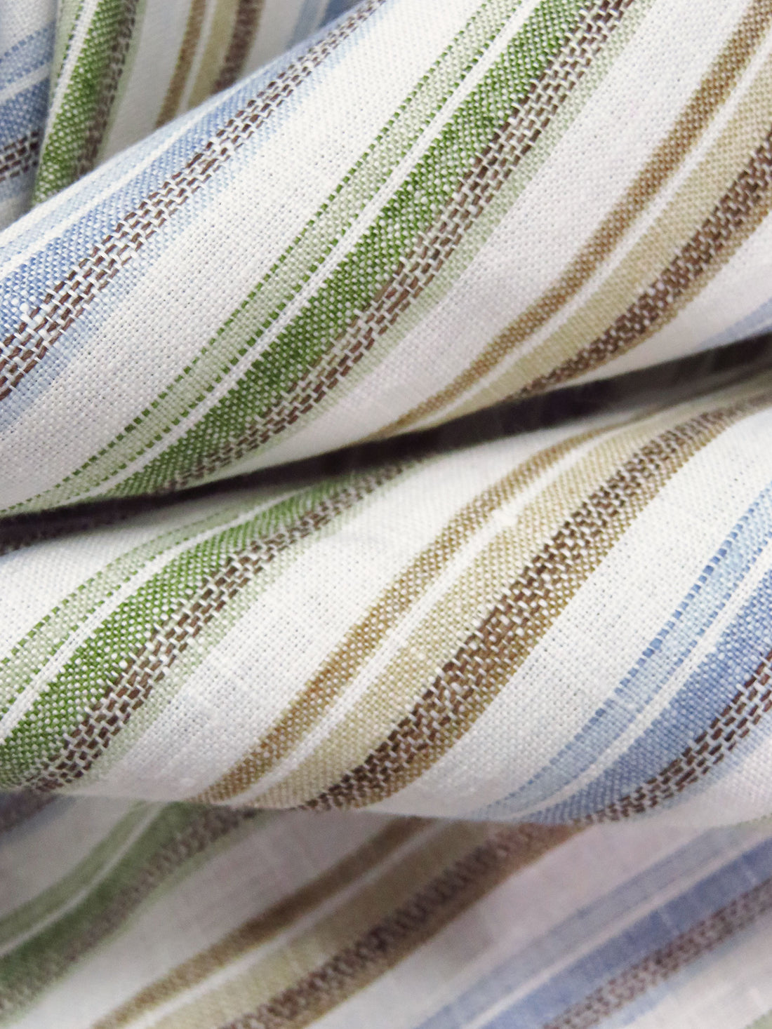 White/Fern Green/Cornflower/Multi 100% Linen Yarn-Dyed Vertical Stripe Weave Shirt Weight Woven - European Mill - 56W