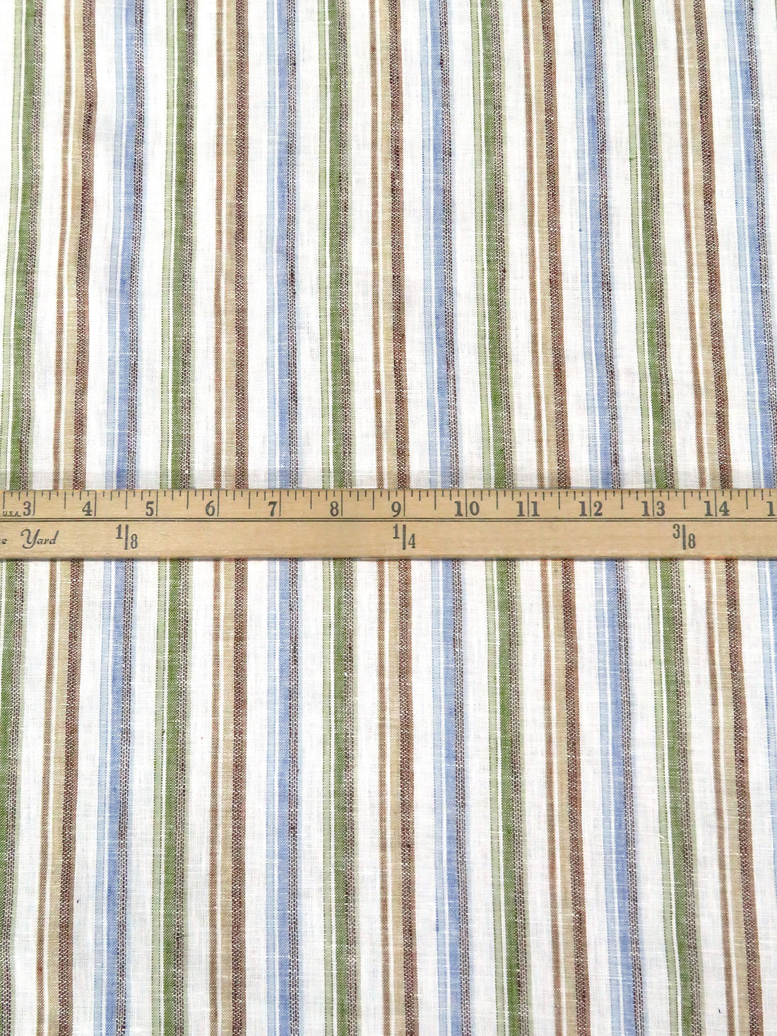 White/Fern Green/Cornflower/Multi 100% Linen Yarn-Dyed Vertical Stripe Weave Shirt Weight Woven - European Mill - 56W