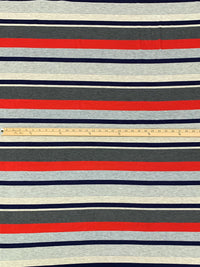 Navy/Red/Gray Rayon/Lycra Horizontal Multi-Stripe Jersey Knit 62W