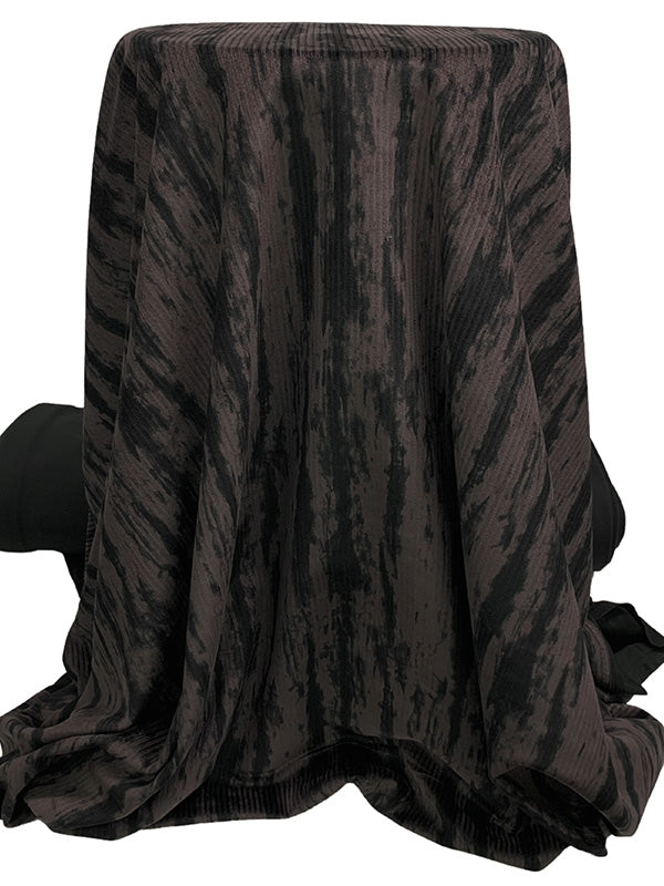 Cool Cocoa/Black Polyester/Lycra Vertical Streaks Print Double-Faced Stretch Velvet Knit - NY Designer - 56W