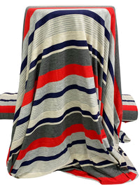 Navy/Red/Gray Rayon/Lycra Horizontal Multi-Stripe Jersey Knit 62W