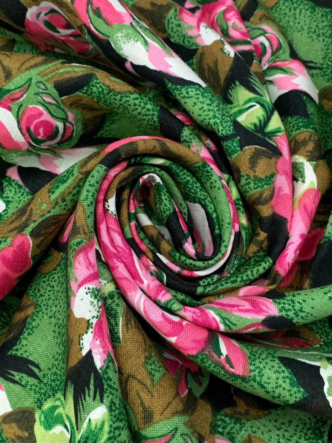 Green Glade/Deep Pink/Black/Multi 100% Linen Floral Print Midweight Woven - European Mill - 53W