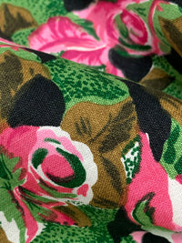Green Glade/Deep Pink/Black/Multi 100% Linen Floral Print Midweight Woven - European Mill - 53W