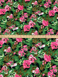 Green Glade/Deep Pink/Black/Multi 100% Linen Floral Print Midweight Woven - European Mill - 53W