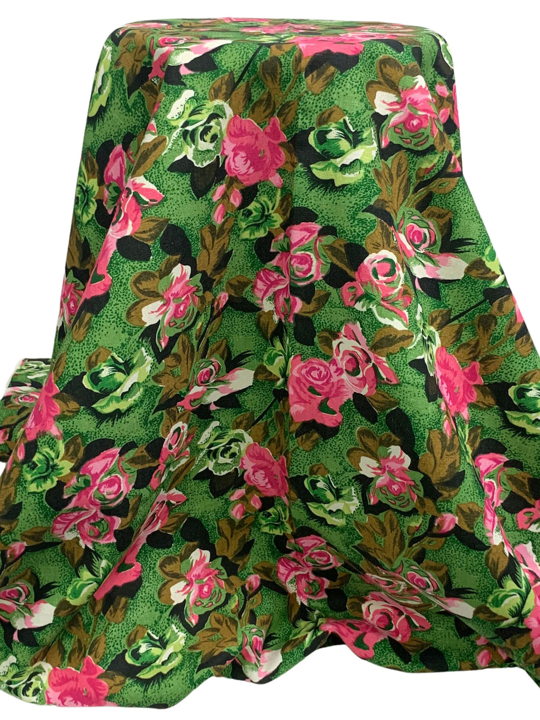 Green Glade/Deep Pink/Black/Multi 100% Linen Floral Print Midweight Woven - European Mill - 53W