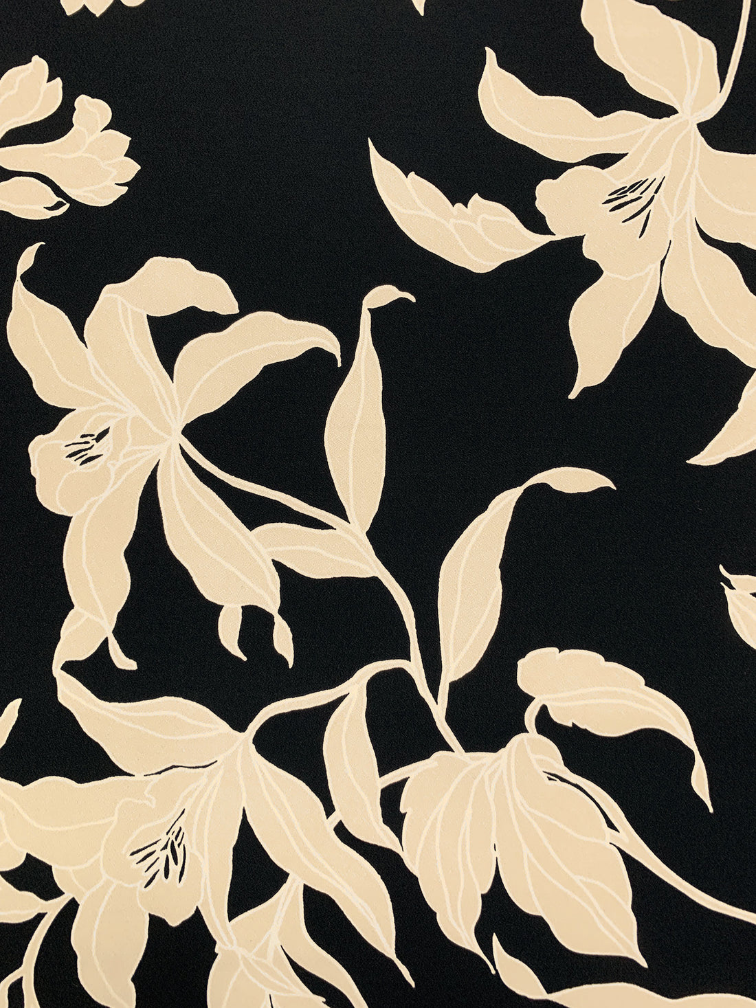 Black/Sand Polyester/Lycra Floral Print Crepe ITY Knit 58W