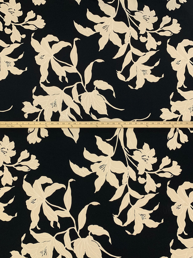 Black/Sand Polyester/Lycra Floral Print Crepe ITY Knit 58W