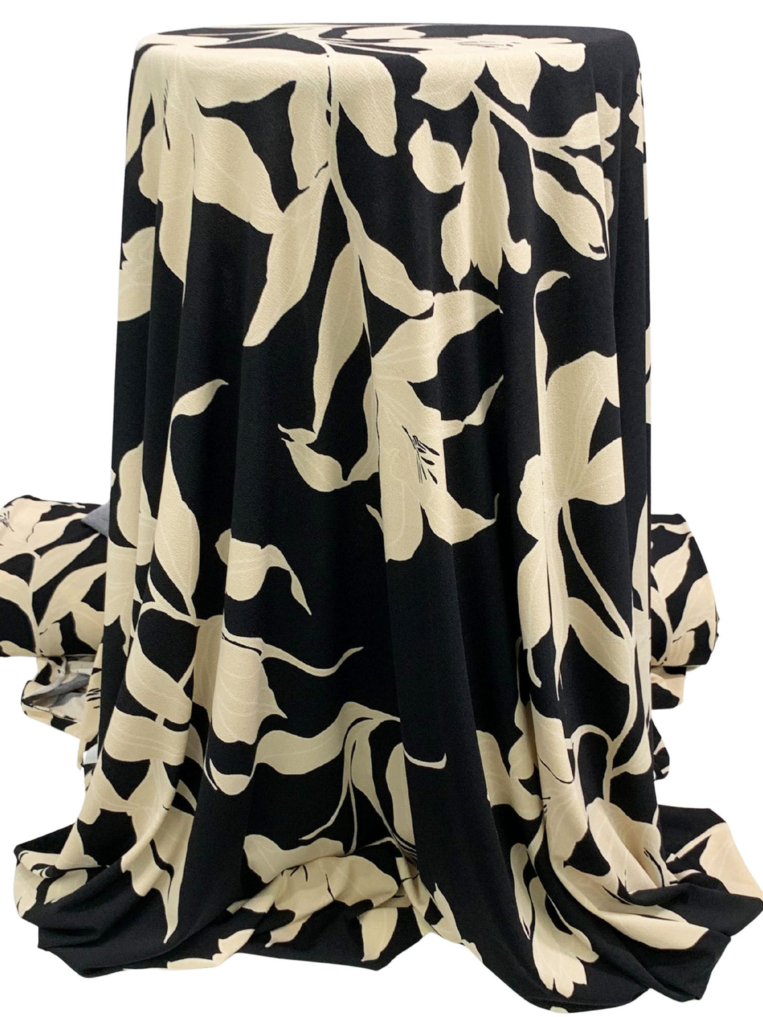 Black/Sand Polyester/Lycra Floral Print Crepe ITY Knit 58W