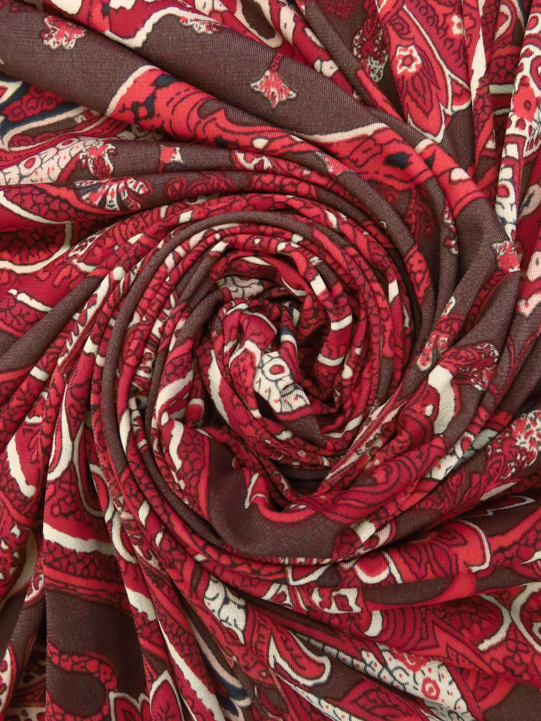 Dark Rose Ebony/Beige/Carnelian/Multi Polyester/Lycra Large Ornate Paisley Print ITY Knit 60W