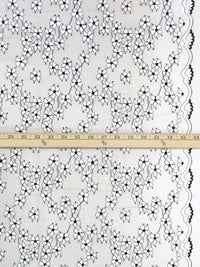 Ghost White/Black Polyester/Nylon Scalloped Double Border Floral Design Lace Netting - Monique Lhuillier - 54W