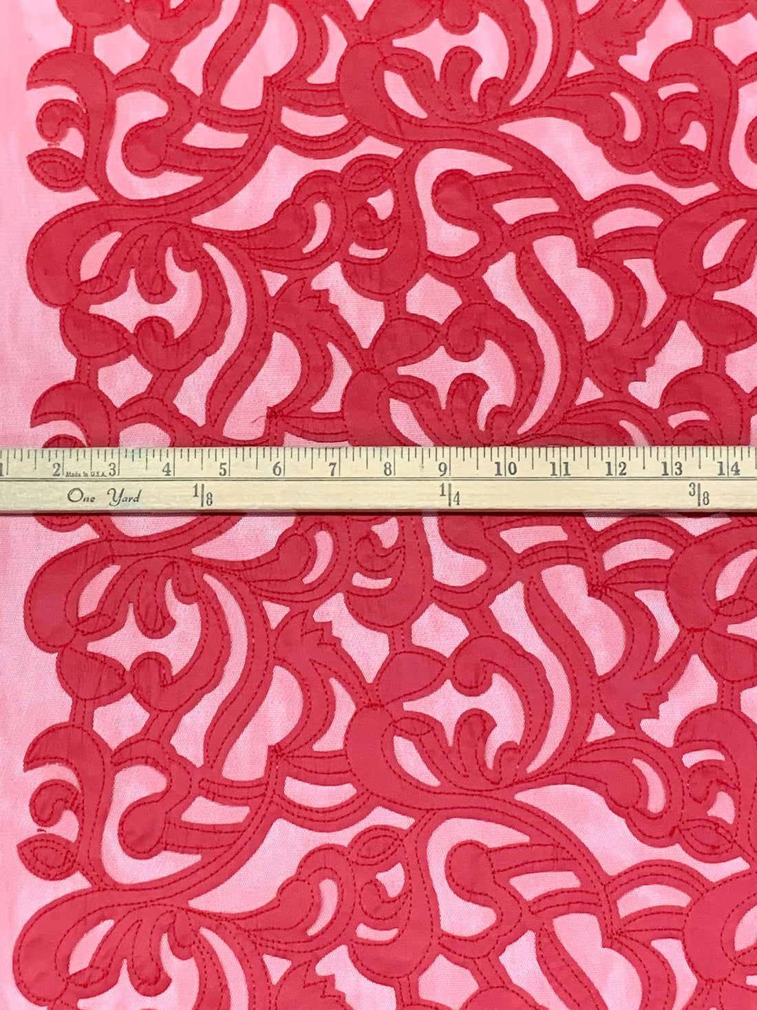 Vivid Auburn 100% Nylon Embroidered Pleather Scrolls On Netting 58W