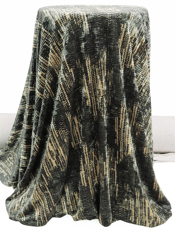 Charcoal/Biscuit Polyester/Lycra Abstract Print Novelty Stretch Velvet Knit 58W