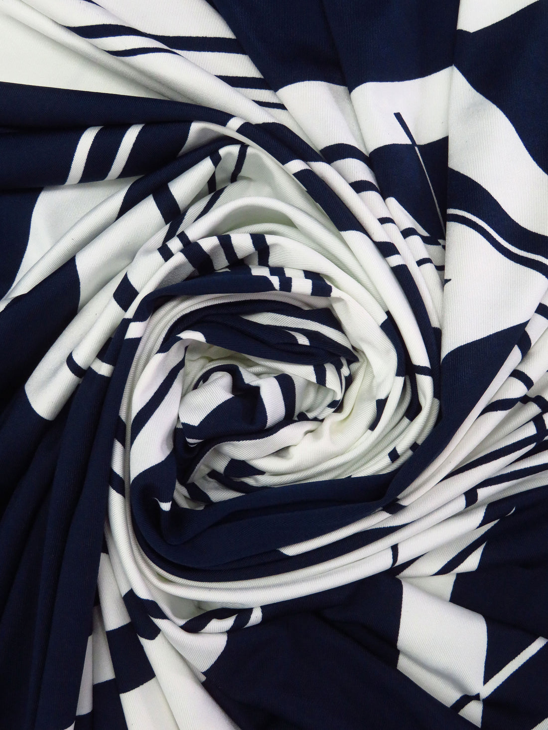 Dark Navy/White Polyester/Lycra Abstract Swirl Print FTY Knit 56W