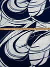 Dark Navy/White Polyester/Lycra Abstract Swirl Print FTY Knit 56W