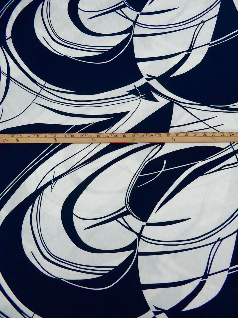 Dark Navy/White Polyester/Lycra Abstract Swirl Print FTY Knit 56W