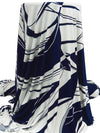 Dark Navy/White Polyester/Lycra Abstract Swirl Print FTY Knit 56W