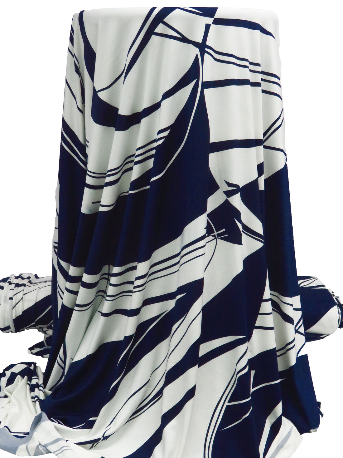 Dark Navy/White Polyester/Lycra Abstract Swirl Print FTY Knit 56W
