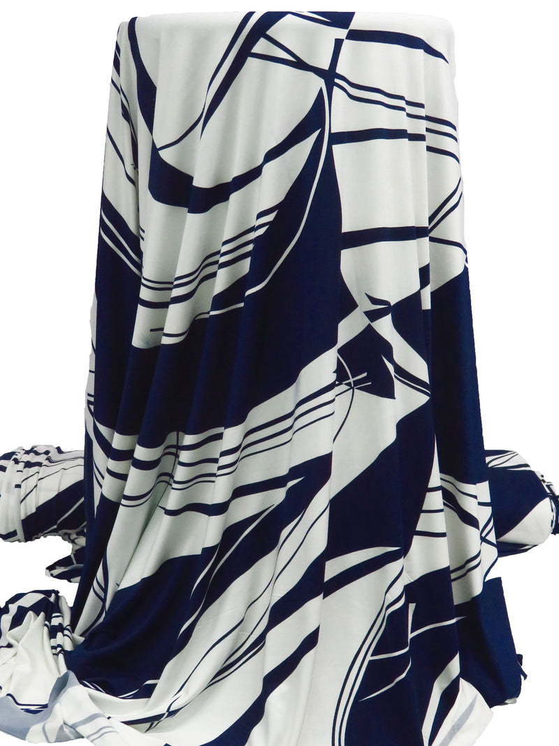 Dark Navy/White Polyester/Lycra Abstract Swirl Print FTY Knit 56W