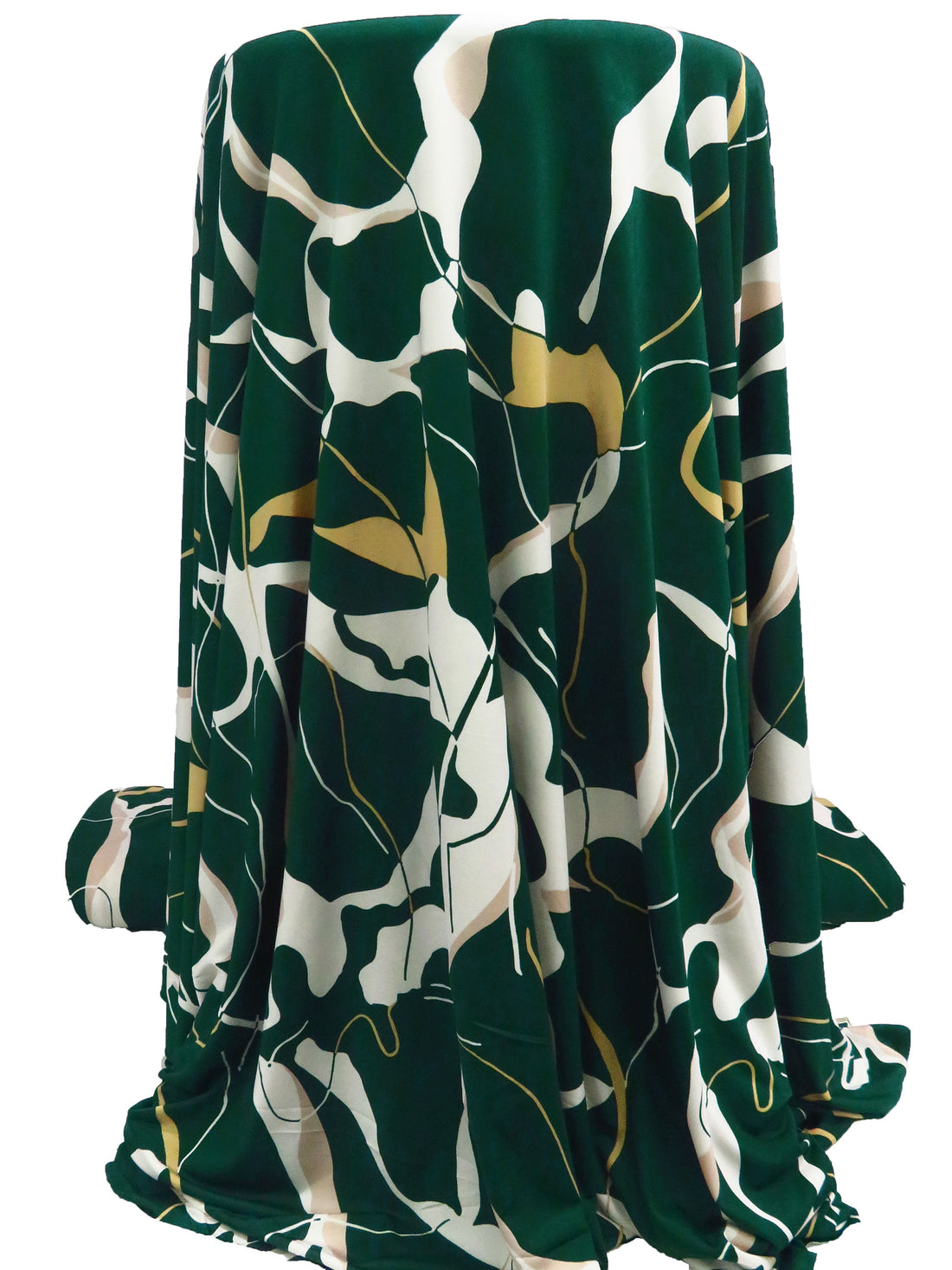 Phthalo Green/Topaz/White/Pale Tan Polyester/Lycra Abstract Marble-Look Print FTY Knit 54W