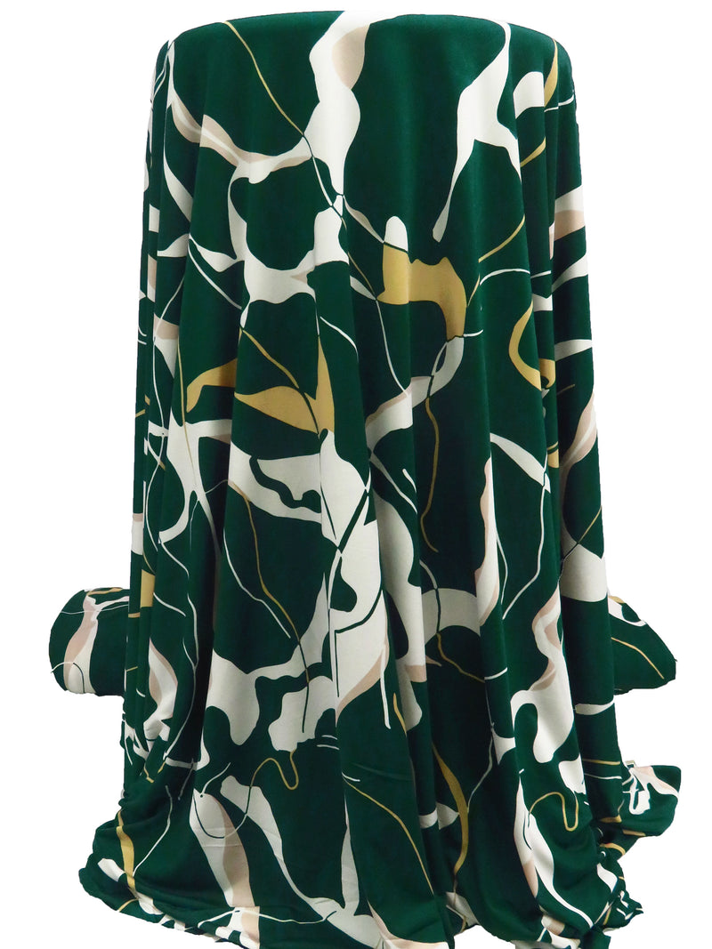Phthalo Green/Topaz/White/Pale Tan Polyester/Lycra Abstract Marble-Look Print FTY Knit 54W