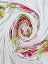 SOLD BY THE PANEL ONLY - White/June Bud/Light Crimson/Multi Polyester/Lycra Mirrored Floral Print ITY Knit 58W