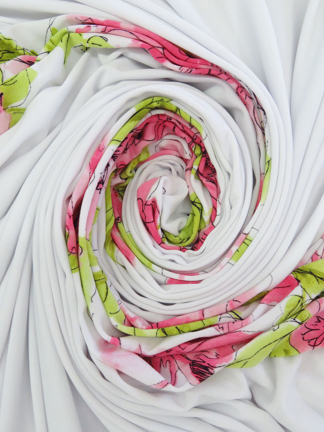 SOLD BY THE PANEL ONLY - White/June Bud/Light Crimson/Multi Polyester/Lycra Mirrored Floral Print ITY Knit 58W