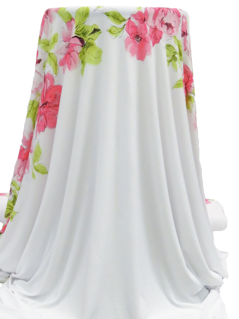 SOLD BY THE PANEL ONLY - White/June Bud/Light Crimson/Multi Polyester/Lycra Mirrored Floral Print ITY Knit 58W