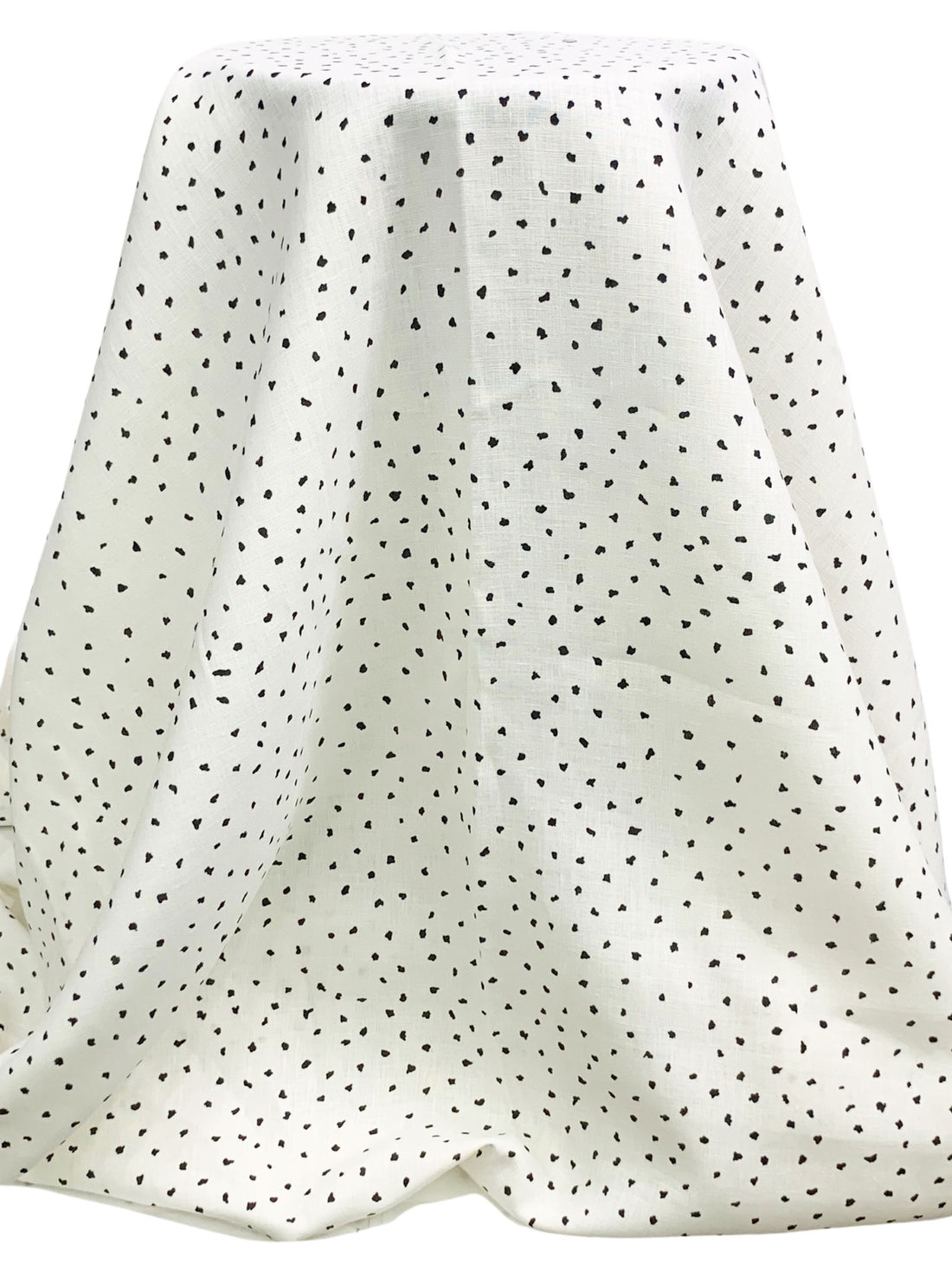 Eggshell White/Black 100% Linen Pebble Dot Print Shirt Weight Woven - European Mill - 58W