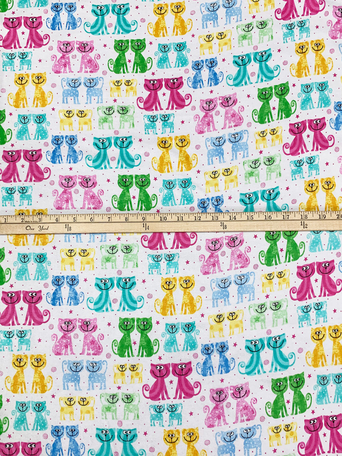 White/French Blue/Persian Pink/Multi 100% Cotton Cats Print Flannel 44W