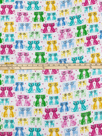White/French Blue/Persian Pink/Multi 100% Cotton Cats Print Flannel 44W