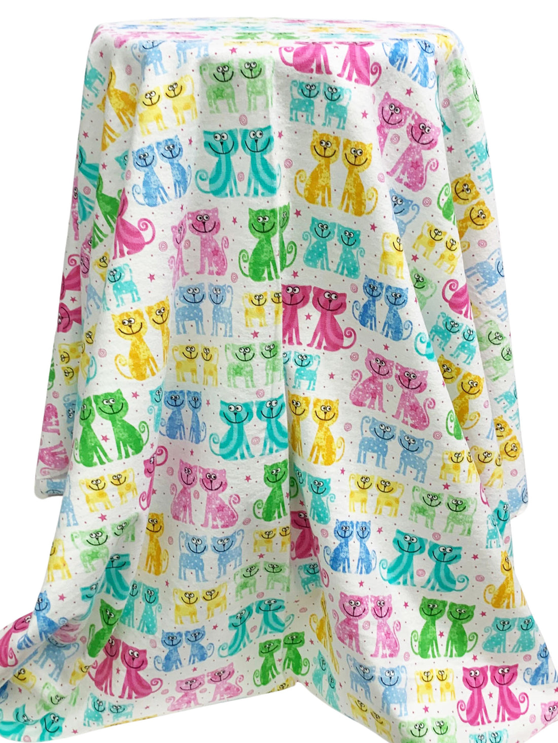 White/French Blue/Persian Pink/Multi 100% Cotton Cats Print Flannel 44W