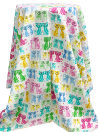 White/French Blue/Persian Pink/Multi 100% Cotton Cats Print Flannel 44W