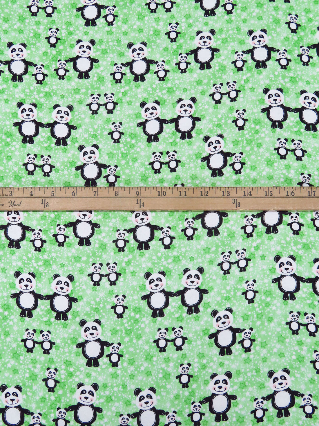 Pastel Green/Black/White/Multi 100% Cotton Pandas Print Flannel 44W