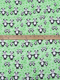 Pastel Green/Black/White/Multi 100% Cotton Pandas Print Flannel 44W