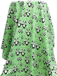 Pastel Green/Black/White/Multi 100% Cotton Pandas Print Flannel 44W