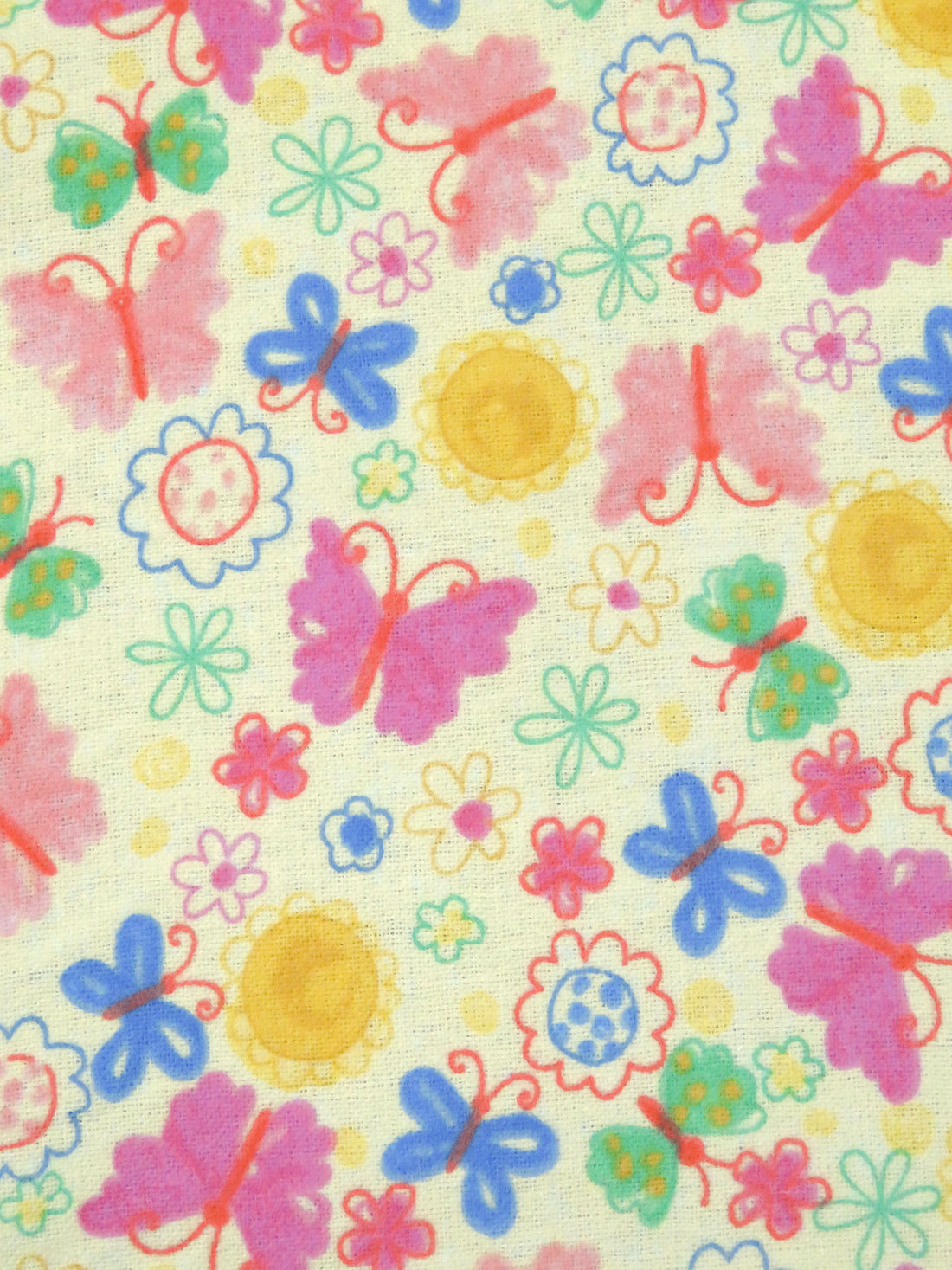 Light Yellow/Dark Coral/Cornflower/Multi 100% Cotton Artistic Floral & Butterflies Print Flannel 43W