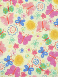 Light Yellow/Dark Coral/Cornflower/Multi 100% Cotton Artistic Floral & Butterflies Print Flannel 43W
