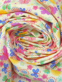 Light Yellow/Dark Coral/Cornflower/Multi 100% Cotton Artistic Floral & Butterflies Print Flannel 43W