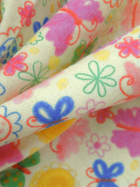 Light Yellow/Dark Coral/Cornflower/Multi 100% Cotton Artistic Floral & Butterflies Print Flannel 43W