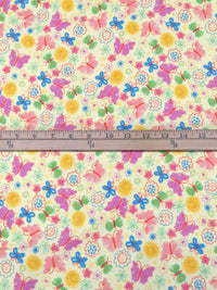 Light Yellow/Dark Coral/Cornflower/Multi 100% Cotton Artistic Floral & Butterflies Print Flannel 43W