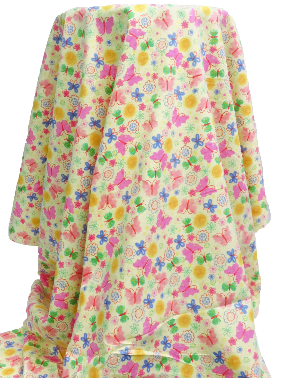 Light Yellow/Dark Coral/Cornflower/Multi 100% Cotton Artistic Floral & Butterflies Print Flannel 43W