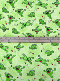 Pale Green/Red/White/Multi 100% Cotton Frogs Print Flannel 45W